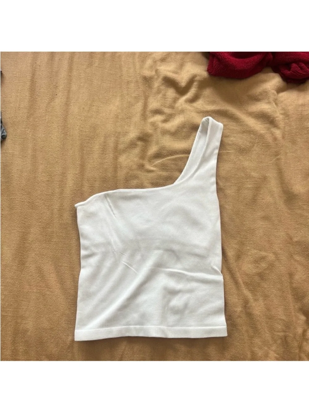 White Ribbed One-Shoulder Tank - Picture 4 of 4